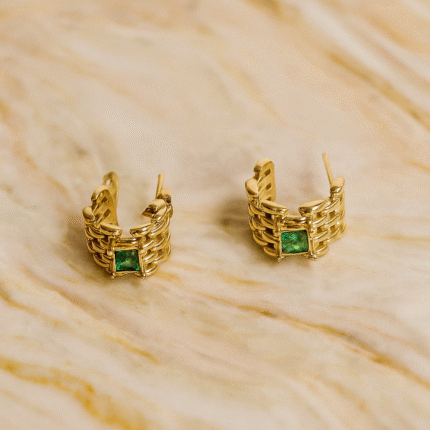 Green Stone Hoop Earrings