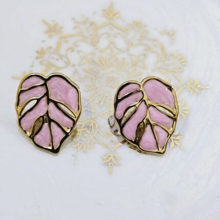Floral Pink Earrings with Ring.
