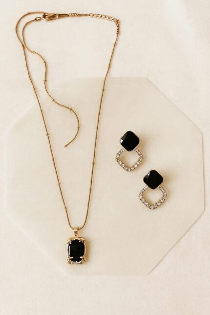 Crystal Stone Earring with Chain Pendant