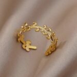 Enamel Golden Bracelet with Ring(Adjustable Size)